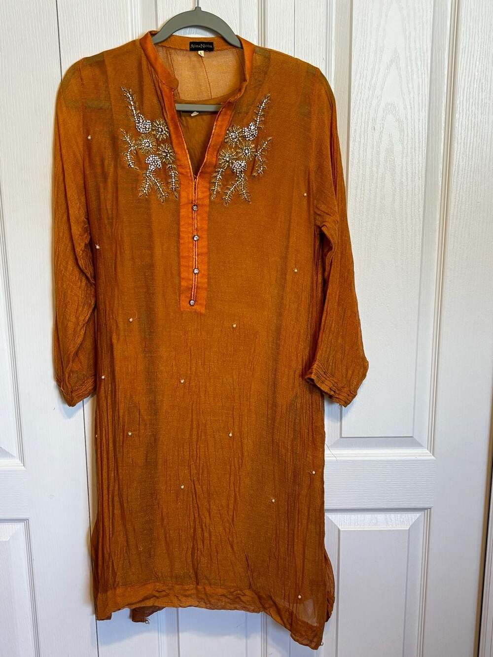 Agha Noor Orange Embroidered Tunic Kurti Size L